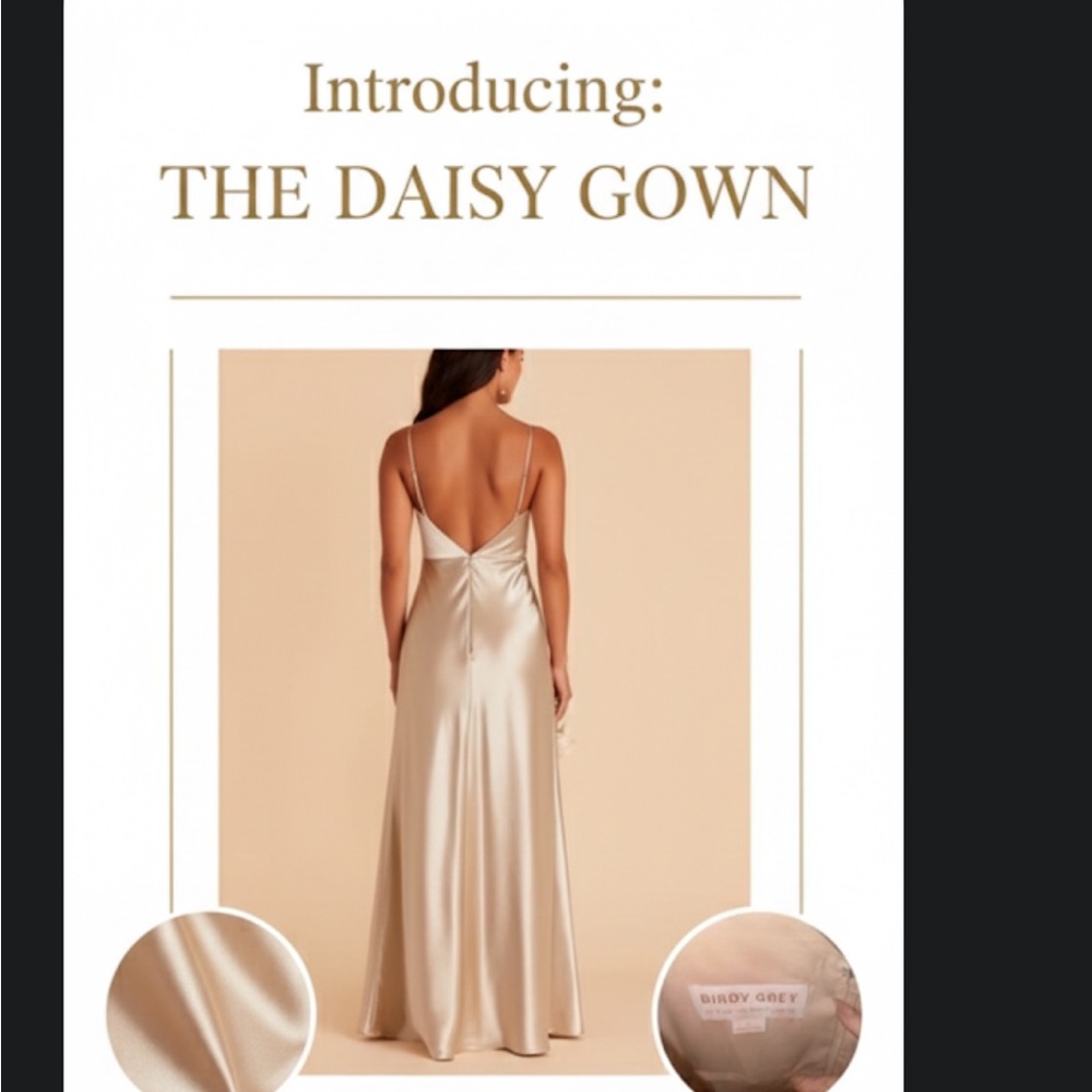 BIRDIE GREY “Daisy” Shiny Satin Neutral Champagne maxi bridesmaid gown Medium